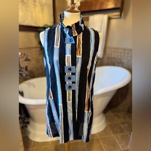 John Mark Striped Sleeveless Button-Up Top medium